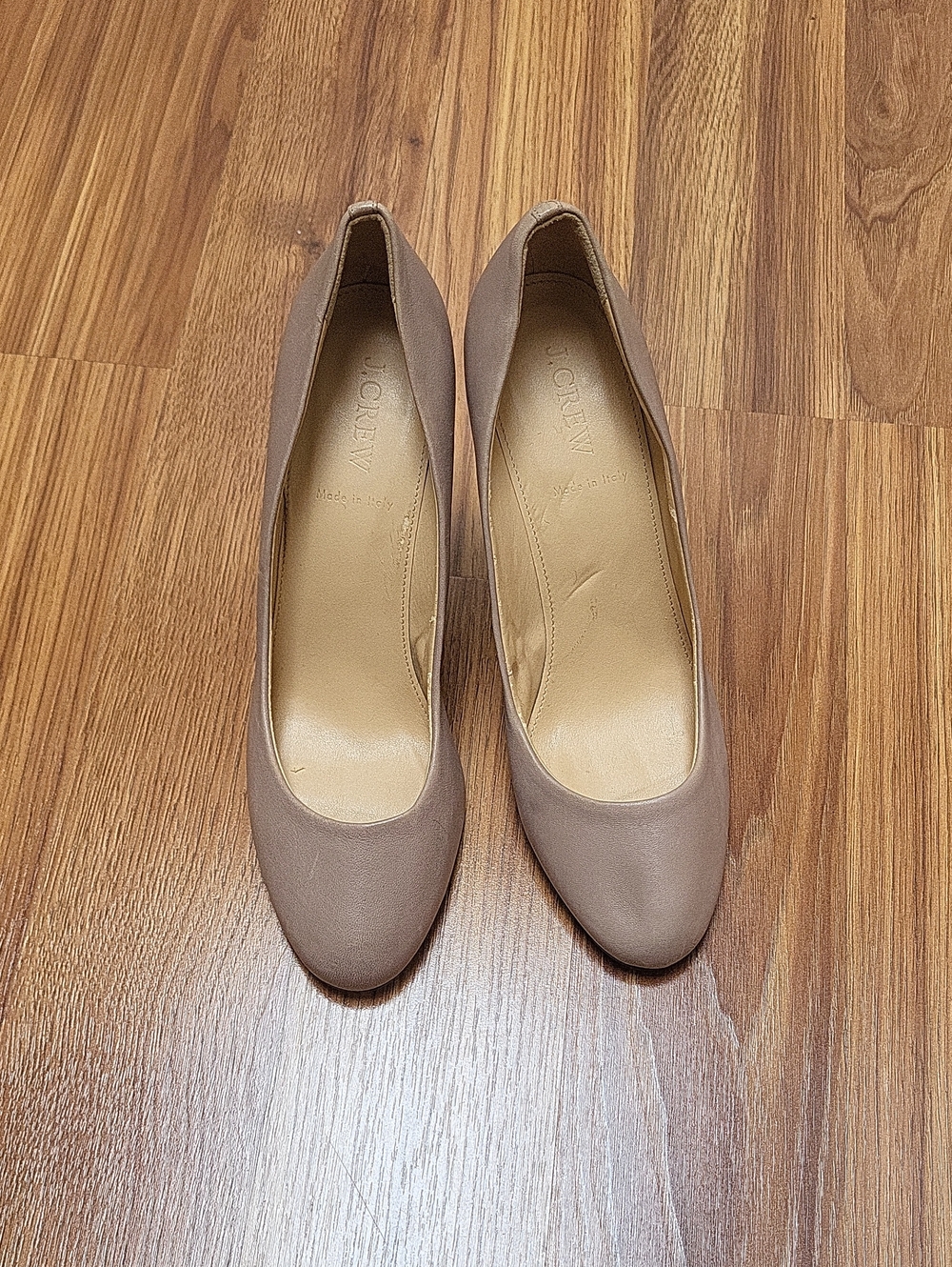 J. Crew Neutral Taupe Round-Toe Leather Pumps